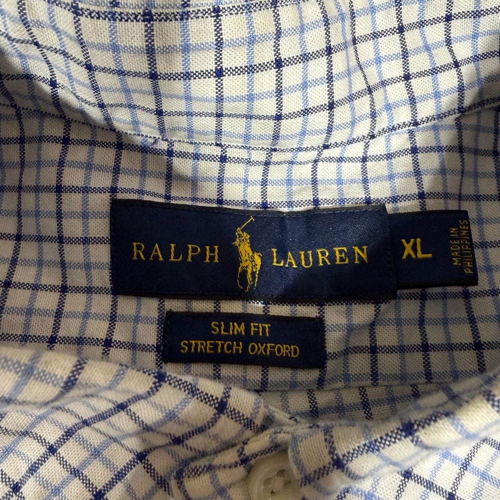 Ralph Lauren Shirt Men XL Blue Plaid Cotton Button-Down Slim Fit Stretch Oxford - Picture 4 of 10